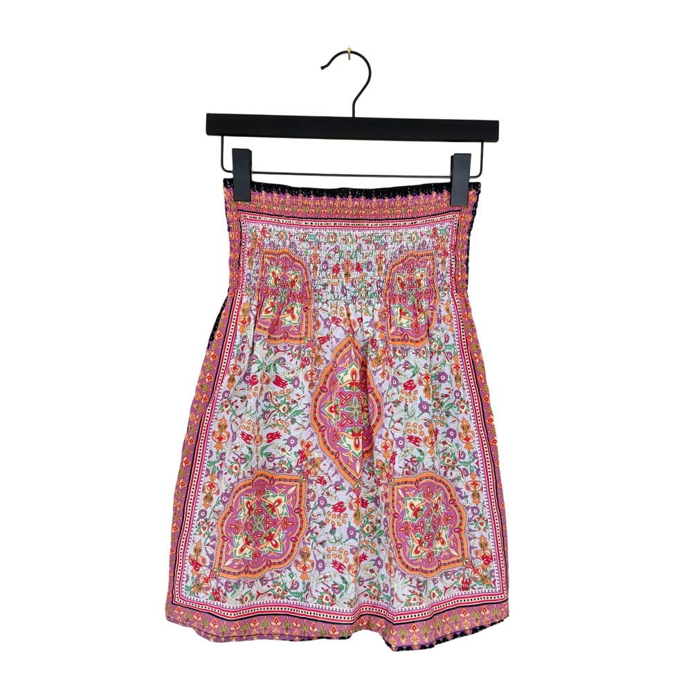 Flying Tomato Paisley Floral Smocked Strapless‎ Tunic Top